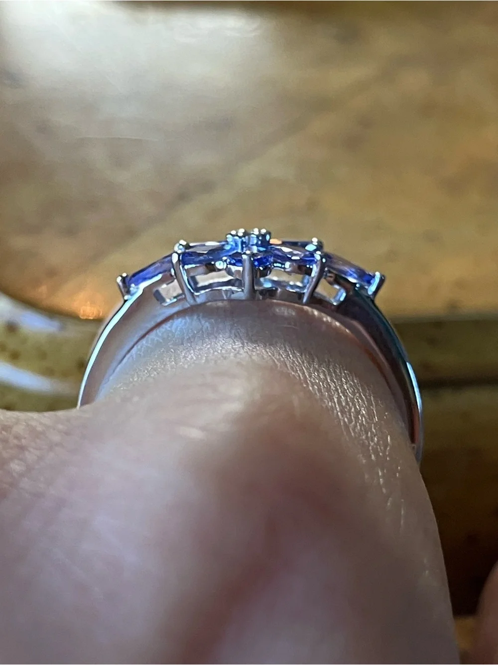 Natural Tanzanite White Diamond Ring Size 9